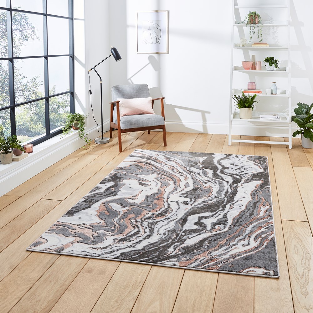 Apollo GR584 Modern Marble Textured Rugs in Grey Rose